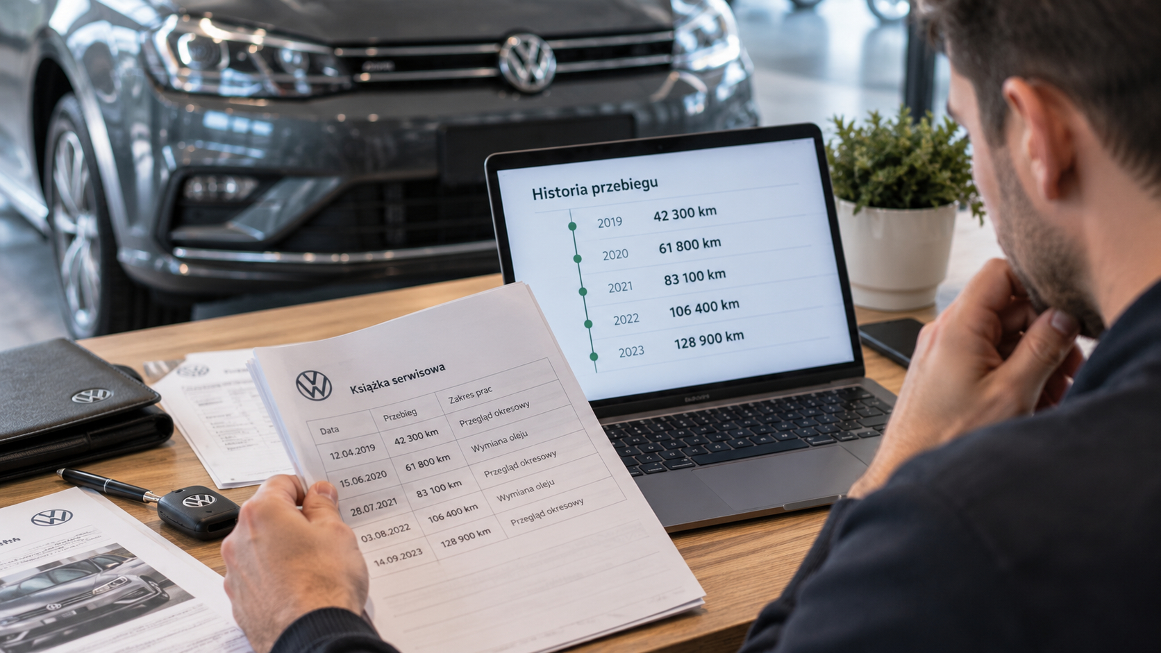 Porównanie historii przebiegu VW przed zakupem używanego samochodu